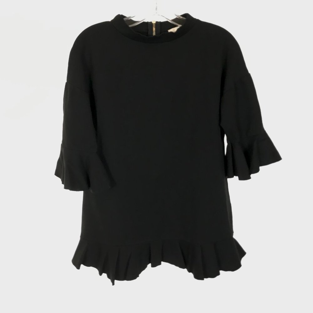 Womens Size Small Vicolo Black Bell Sleeve Ruffle Hem Tunic Top Made in Italy